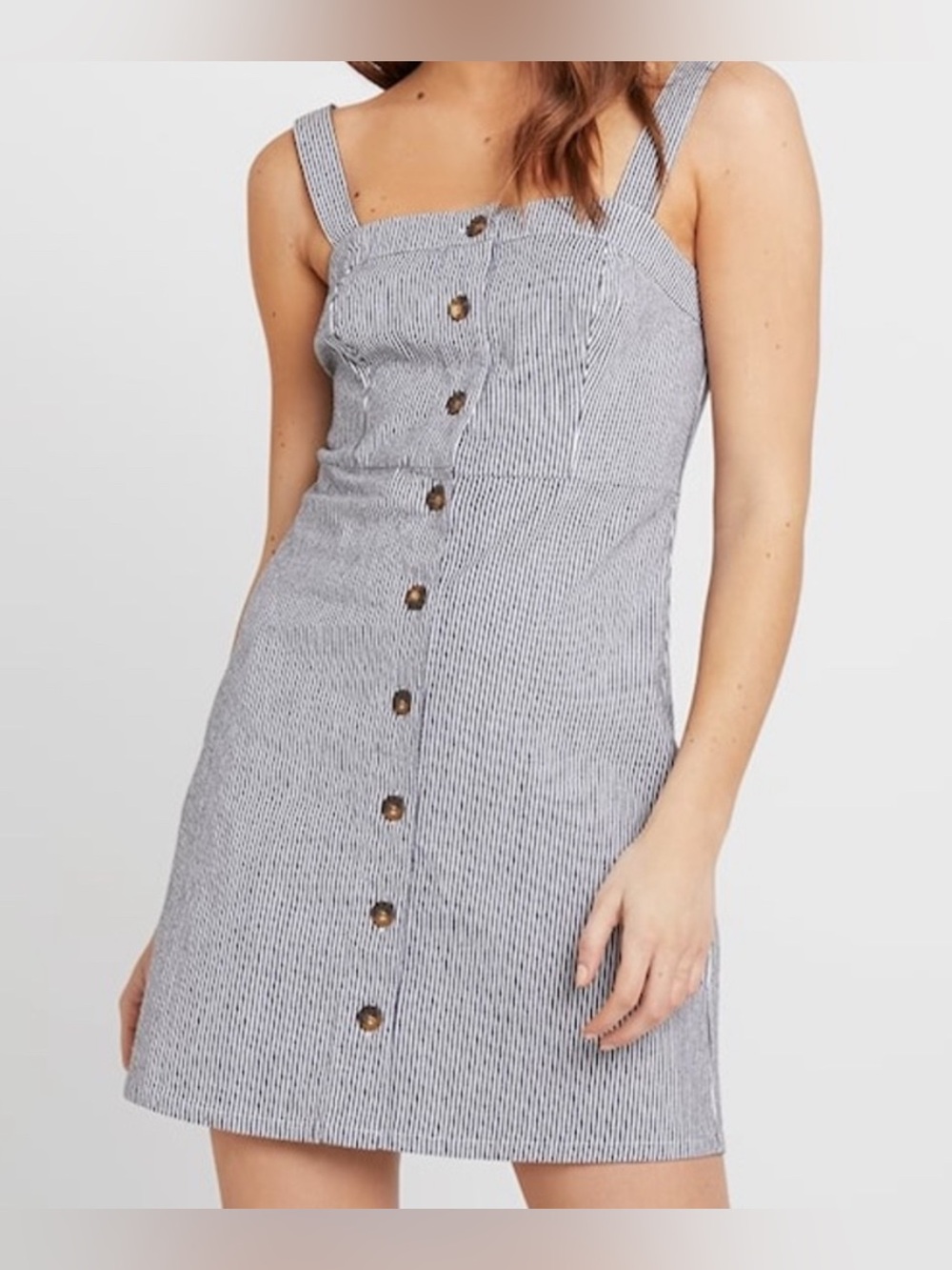 Hollister Navy & White Pinstripe Button-Front Mini Dress
